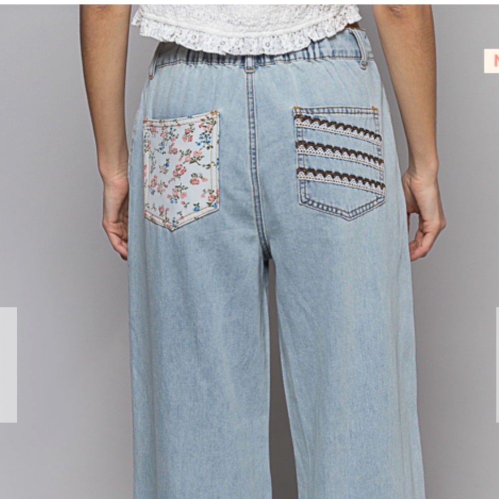 ☀️POL “ Nantucket 2 “ POL Denim Patchwork Flare Jeans Relaxed Fit Lightweight 12 - Picture 6 of 12